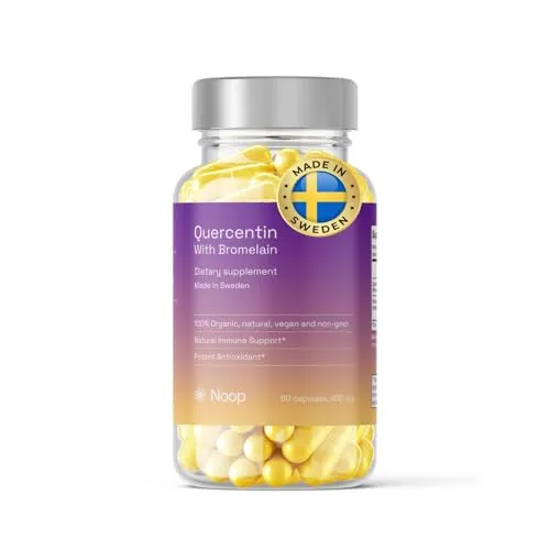 NOOP Quercetin hochdosiert Fruchtextrakt mit Bromelain – Natürlicher Immun-Booster & Antioxidans für mehr Vitalität, beste Aufnahme – vegan & laborgetestet, Made in Schweden, 400 mg und 60 Kapseln