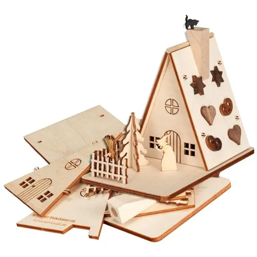 Seiffener Volkskunst | Räucherhaus Hexenhaus Räucherfigur | 30 teiliges Bastelset aus Holz | zum Selbstbasteln 14x8x11 cm | Original Erzgebirge | 20002 | Hexenhaus