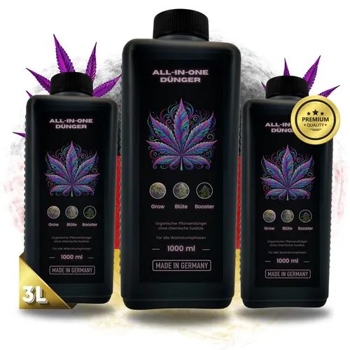 3L Grow Dünger - All in One für Indoor & Outdoor - Organischer Dünger für Cannabis, ideal für Wachstums- und Blütephase. Hergestellt in Deutschland, 3 L Flüssigkeit in praktischer Flasche.