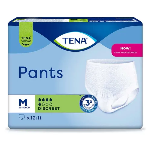 TENA Pants Discreet M, 12 Stück - Inkontinenzeinlagen mit Odour Neutralizer für zuverlässige Geruchskontrolle und maximalen Tragekomfort – ideal für aktive Menschen mit mittlerer Blasenschwäche.