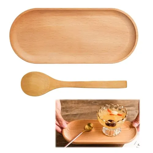 Holztablett Oval Holztablett Klein Deko 23x10x1,5cm Ovaler Holzteller mit Löffel, Gilt für Geburtstage, Weihnachten und Jahrestage