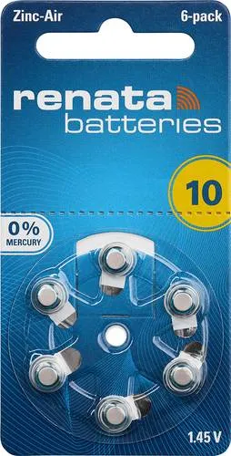 Renata Knopfzelle ZA 10 1.4V 6 St. 105 mAh Zink-Luft Hearing Aid PR70