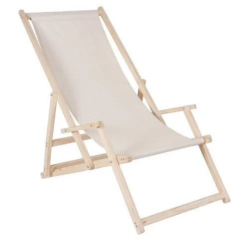 Mucola Gartenstuhl Strandliege - Beige - Stuhl für Garten und Balkon, klappbar mit Armlehnen und Sicherung gegen ungewolltes Zusammenklappen, belastbar bis 120 kg.