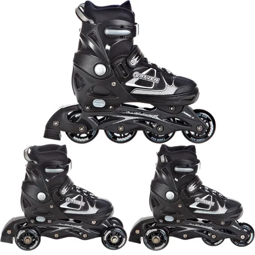RAVEN 3in1 Inline Skates Triskates Rollschuhe Inliner für Kinder und Erwachsene verstellbar (Spirit Black/White, 37-40 (23,5-26cm))