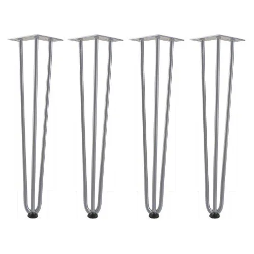 Zelsius 4er Set Hairpin Legs 60 cm - graue Stahl Tischbeine für DIY Projekte - Möbelfüße für individuelle Tischgestaltungen, stabil und robust dank 12-mm-Rundstahl, inklusive Bodenschoner und Schrauben für einfache Montage.