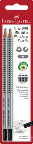 Faber Castell Bleistift Grip 2001 B silber 2er mit Radierer von Faber-Castell