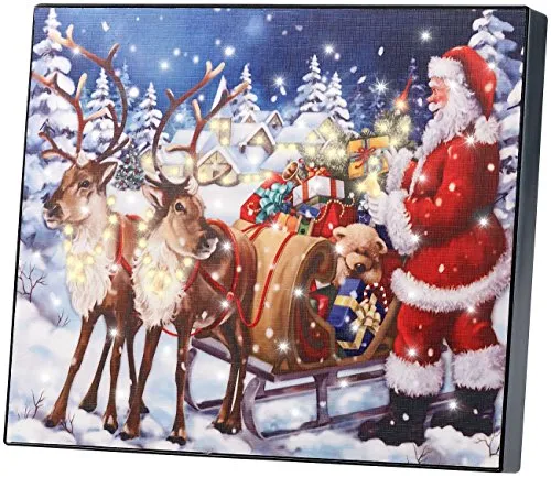 infactory LED Wandbild: LED-Bild Weihnachtsmann mit Rentierschlitten, 28 x 23 cm (Beleuchtete Weihnachtsbilder, Bilder mit Weihnachtsmotiven, Weihnachtsbeleuchtung)