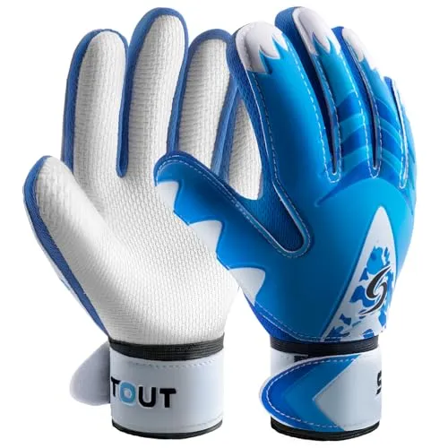 Sportout Torwarthandschuhe Kinder und Jugendliche, Fußball Torwarthandschuhe, Fußballhandschuhe, Doppeltem Schutz, Tragbarkeit, Super Halt(Blue-2, 5)