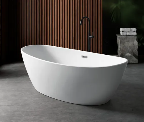 Acryl Standbadewanne Freistehend, Modernes Design - Moderne freistehende Acrylbadewanne, oval und elegant. Ideal für entspannende Badeerlebnisse im Badezimmer. Maße: 170 x 83 x 59 cm, mit 2 Jahren Herstellergarantie.