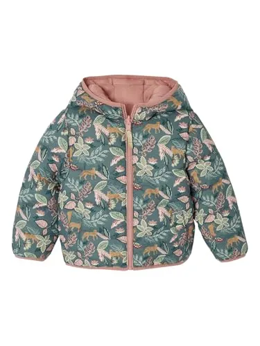 Vertbaudet Leichte Mädchen Wende-Steppjacke smaragdgrün 92/98 - Wende-Steppjacke aus Recycling-Polyester mit wasserabweisender bedruckter Seite und einfarbiger Seite. Leicht, kompakt und ideal für wechselhaftes Wetter. Mit praktischer Kapuze und Gummilabel am Ärmel.