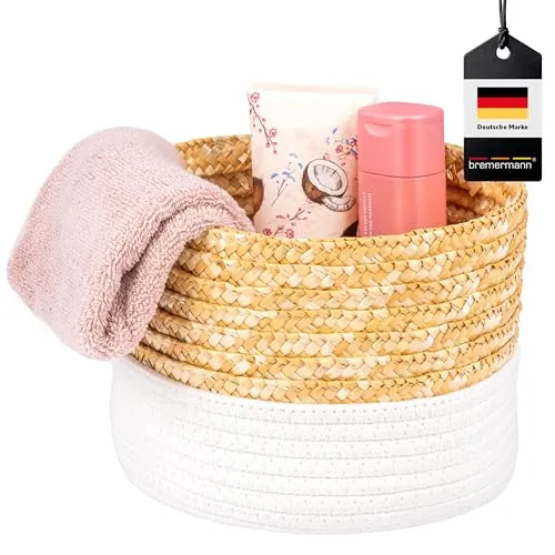bremermann Aufbewahrungskorb aus Baumwolle/Strohgeflecht Ø 24 cm (weiß)