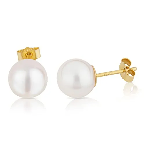 NKlaus 8,5mm Süßwasserperle Ohrstecker aus 333 Gelbgold - Ohrringe für Damen | Zeitlose Eleganz mit natürlichen Süßwasserperlen und 8 Karat Gold, ideal für jeden Anlass und stilbewusste Frauen.