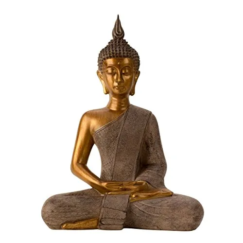 Buddha Figur im Lotussitz 42 cm Gold Grau