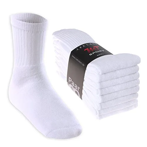 MT Damen und Herren Sport- und Freizeitsocken (8 Paar) Tennissocken - Weiss 47-50