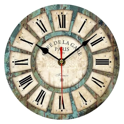 VIKMARI Leise Nicht Tickend Wanduhr 20 cm Vintage Holz Römische Ziffern Wanduhren, Rustikal Dekorativ Wanduhr für Küche Schlafzimmer