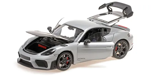 Minichamps PORSCHE CAYMAN GT4 RS 2024 - Silber Metallic mit Weissach Paket - Detailgetreues 1:18 Modellauto, ideal für Sammler und Porsche-Fans. Hochwertige Verarbeitung und authentische Designs machen es zum Blickfang.