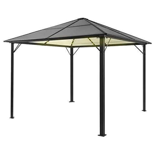Blumfeldt Pavillon 3x3m - Aluminium-Pavillon mit LED-Lichtern - Gartenlauben: Stabiler, wasserdichter Pavillon mit dimmbaren LED-Lichtern, ideal für Gartenpartys und entspannte Stunden im Freien.