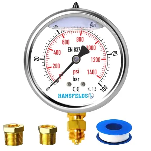 Hansfelds Manometer 0–100 bar/psi, 63 mm Zifferblatt, Messing G1/4