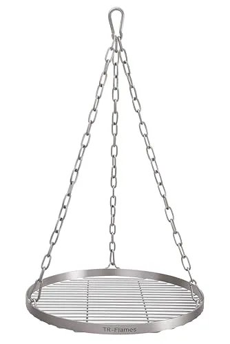 TR-FLAMES 40cm Edelstahl Grillrost mit Kette Ø4, Schwenkgrill, Grillrost mit Kette, BBQ Grillrost, Camping Grillrost, Outdoor Grillzubehör