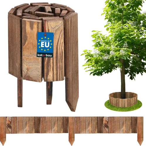 KOTARBAU® Rollborder 15 x 110 cm Holzzaun Braun Beeteinfassung aus Kiefernholz Flexibler Gartenzaun Rasenkanten Gartenpalisade Zuschneidbar Dekorieren Zaunpfosten Umzäunung