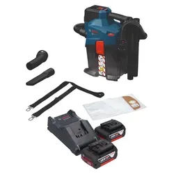 Bosch GAS 18V-6L S Staubsauger mit 2x Akku 5,0 Ah - Kabelloser, tragbarer Staubsauger mit 6 L Kapazität. Ideal für flexibles Arbeiten ohne Einschränkungen, inklusive Ladegerät für sofortigen Einsatz.