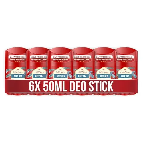 Old Spice Deep Sea Deostick für Männer, 6x50ml, 24/7 Frischhh bei täglicher Anwendung, langanhaltender Duft in Parfumqualität, Schutz vor Gerüchen, Ohne Aluminiumsalze, unsichtbar auf Schwarz und Weiß