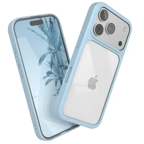 EAZY CASE Clear Hybrid Bumper Hülle kompatibel mit iPhone 17 Pro, Handyhülle mit Ultra Aufprallschutz, Stoßfest und Kratzfest, dünne Schutzhülle mit Kameraschutz, Handy Case, Hell Blau