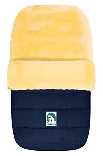 Eisbärchen 968 MA Großer Lammfellfußsack in marine/blau - Fußsäcke, wind- und wasserabweisend mit abnehmbarem Oberteil und medizinisch gegerbtem Lammfell für optimalen Komfort und Sicherheit nach Oeko Tex Standard 100.