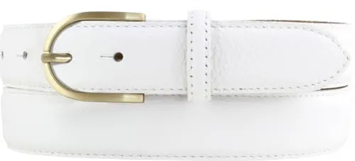 Italienischer Damen-Gürtel, 30 mm breit, Damen, Chinogürtel, Hosengürtel, strukturiertes Leder, Schließe Gold | Weiß 90cm