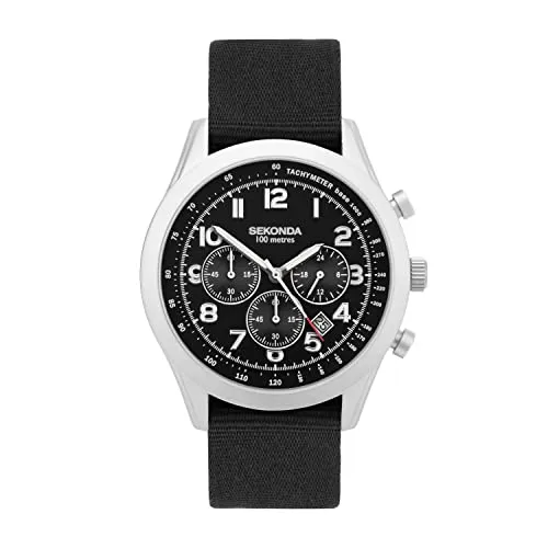 Sekonda Herren-Chronograph, Militär-Stil, Schwarz 30064, Schwarz , Armband