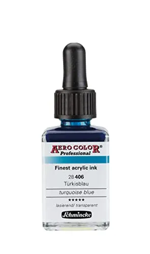 Schmincke - AERO COLOR® Professional, Türkisblau, 28 ml, 28 406 023, feinst-flüssige, farbstarke Acrylfarbe für Acrylmalerei, Airbrush, Mixed Media