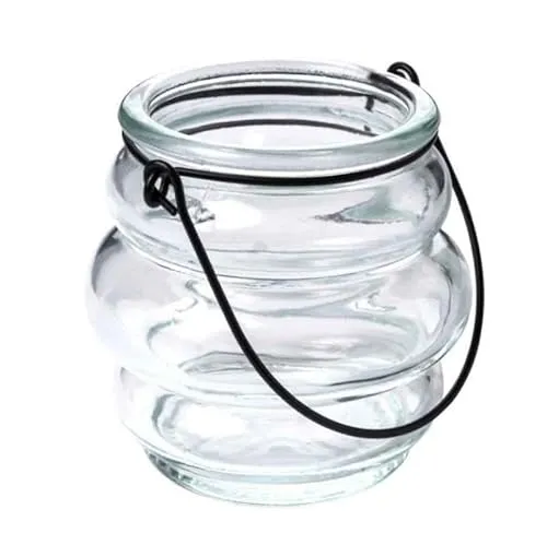 Glaslaterne mit Henkel 8cm. Teelichthalter Windlicht Kerzenhalter Kerzenglas (Natur/Klar)