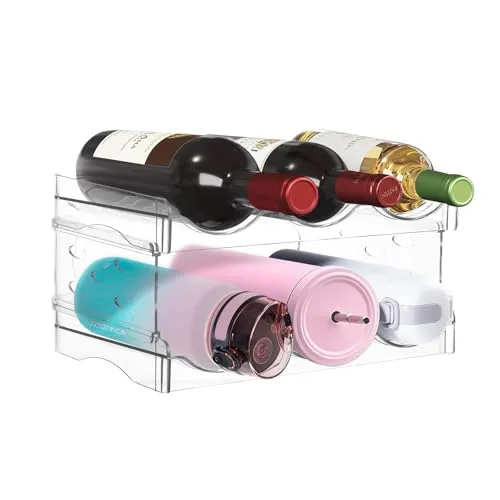 2er-Pack Stapelbarer Flaschenhalter - Flaschenregal - Weinregal, aus PET-Kunststoff, mehrschichtig stapelbar, fasst bis zu 6 Flaschen, geeignet für Küche, Schrank, Kühlschrank, Bartheke und Büro