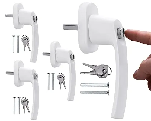 Stahlia Fenstergriffe abschließbar (4 Stück) Aluminium Weiß Druckknöpfe Balkontürgriff außen Fenstersicherung Terrassentür Griff Fensterbeschläge