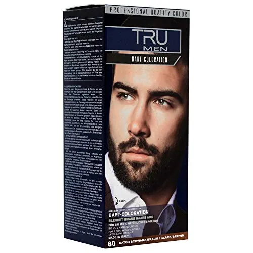 TRU Men Bart-Coloration Färbemittel, 30ml (80 - Natur Schwarzbraun) – Perfekte Abdeckung grauer Haare für ein natürliches Bartstyling