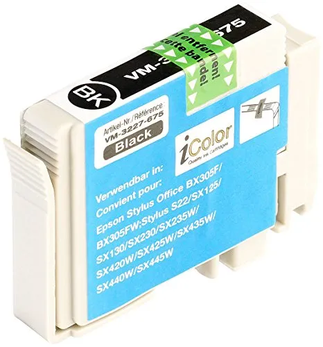 iColor Stylus Sx 425 W, Kompatibel mit epson: Tintenpatrone für Epson (ersetzt T1281), Black (Stylus Office Bx 305 F, Kompatibel mit, Office Bx 305 FW Plus, mit)