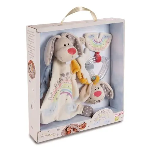 NICI Set Schmusetuch und Beißring Hase Schutzengel - 32 x 30 x 6,3 cm, bezauberndes Baby Geschenkset für Neugeborene, ideal zur Geburt oder Taufe