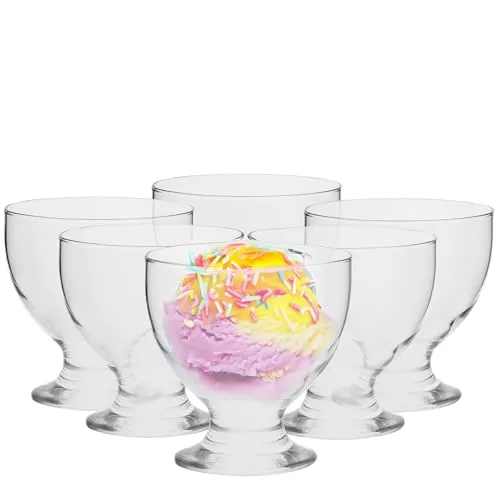 TREND FOR HOME Eisbecher Glas Dessertschalen Glass | 475 ml | Set von 6 | Dessertgläser auf Fuß Glasschüssel Eisbecher Glas Servierschalen Dessertbecher (Transparent)
