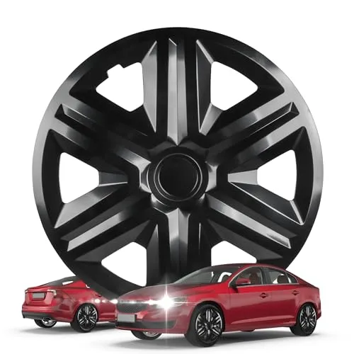 WALSER Premium Radkappen Shadow, 4er Set Radkappen Auszeichnung Sehr Gut*, Radzierblenden 16 Zoll, Radblenden für Alufelgen Stahlfelgen, Auto Radzierblende schwarz - Made in Europe