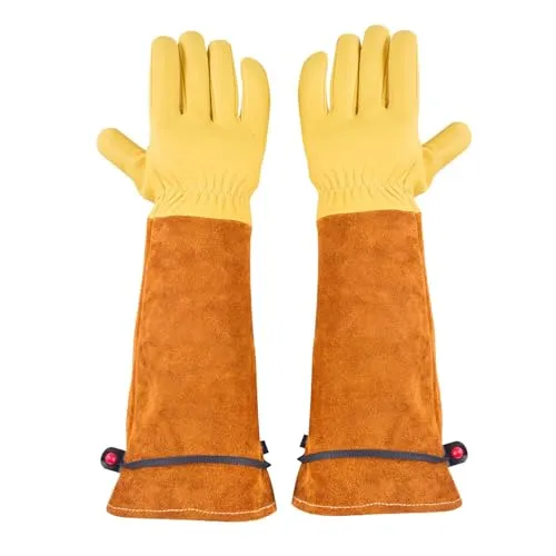 TXWLLIU Lange Gartenhandschuhe aus Leder für Damen und Herren, Dornensicherer Rosenschnitthandschuh mit Robuster Latexbeschichtung, Schutzhandschuhe für Garten- und Holzarbeiten, Größe L