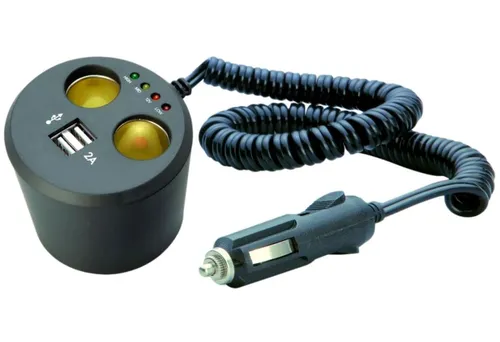 Doppel-Steckdose 12V 24V Zigarettenanzünder 2x USB Verteiler Auto Getränkehalter