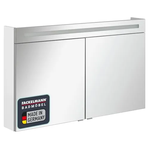 FACKELMANN B.clever Spiegelschrank 120 cm mit LED - Badezimmerspiegel mit 2 Türen und energiesparender LED-Beleuchtung, ideal für modernes Badezimmer-Design.