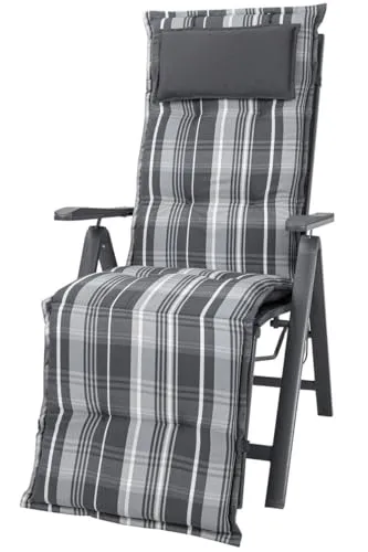 Sun Garden Relaxliege Sesselauflage Sylt/Miami 90584-700 grau gestreift - Hochwertige Sesselauflage für Relaxliegen, 173x48x8 cm, mit Kopfpolster und verstellbarem Halteband – ideal für entspannte Stunden im Garten.
