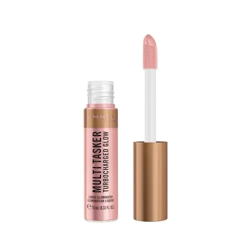 Rimmel Multi Tasker Turbocharged Glow, flüssiger Gesichts-Highlighter, perlenartige reflektierende Pigmente, strahlender und leuchtender Glanz, Vitamine C und E, vegane Formel, feuchtigkeitsspendend
