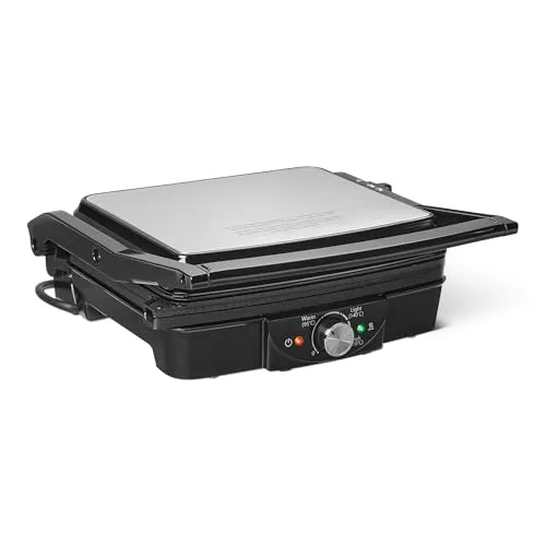 Amazon Basics Elektrogrill mit Temperaturregelung und Antihaftplatten, 2000 Watt, schwarz
