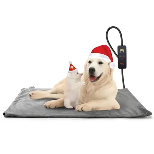 Toozey Katzen & Hund Heizmatte Innen 70 * 50cm, Timing & Temperatur Einstellbar Sicher Elektrisch Haustier Heizdecke, Weicher Wärmedecke für Neugeborene/Klein/Altere Katze und Hund, Grau - L