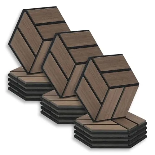Homestyle4u Akustikpaneel - Sechseckig in Braun, 30x26x2 cm - Wand & Decke: 15er-Set schalldämpfender Akustikpaneele in stilvoller Wabenform, ideal für kreative Wandgestaltungen und optimale Raumakustik.
