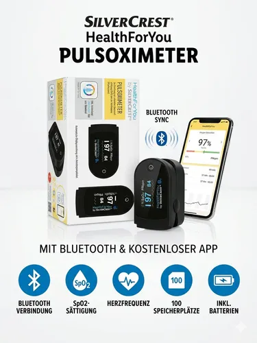 Pulsoximeter Pulsmessgerät Finger Pulsoximeter Oximeter Sauerstoff Bluetooth