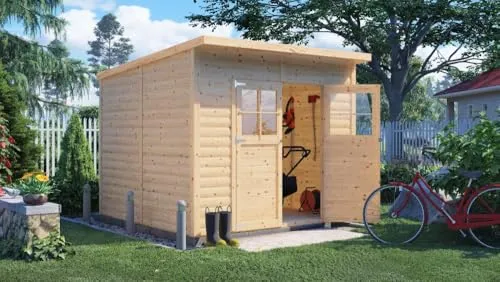 ALPHOLZ Gartenhaus Alster, 251x254 cm, Pultdach - Gerätehaus aus 19 mm massivem Holz, inkl. stabilen Holzfußboden und Montagematerial, ideal für die sichere Aufbewahrung von Gartengeräten und Fahrrädern.