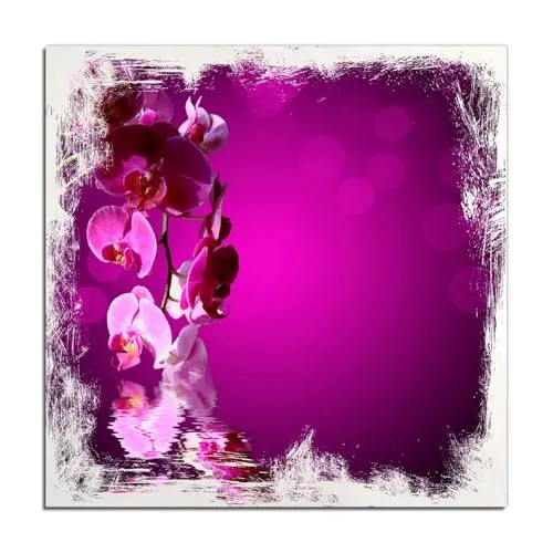 Wallario Wandbild aus Holz Rosafarbene Orchidee Blüten in pink - 50 x 50 cm in Premium-Qualität: Brillante Farben